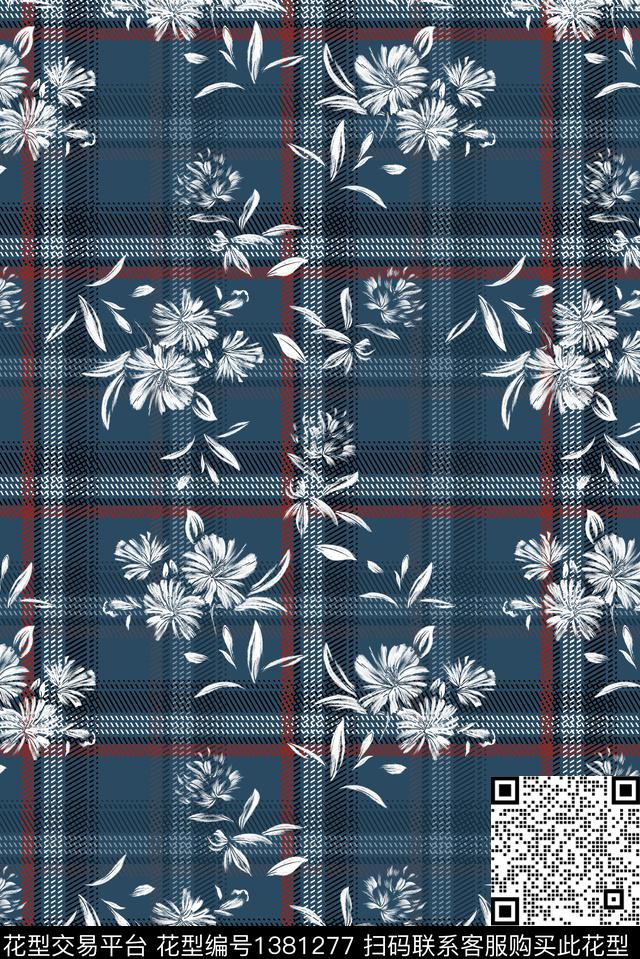 格子花卉休闲数码印花华亿平台下载（图片编号: 1381277） - 瓦栏（Walan）