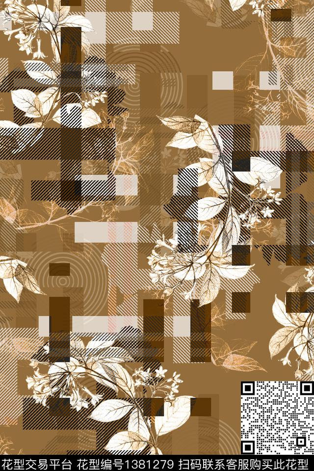 线条抽象花卉休闲数码印花华亿平台下载（图片编号: 1381279） - 瓦栏（Walan）
