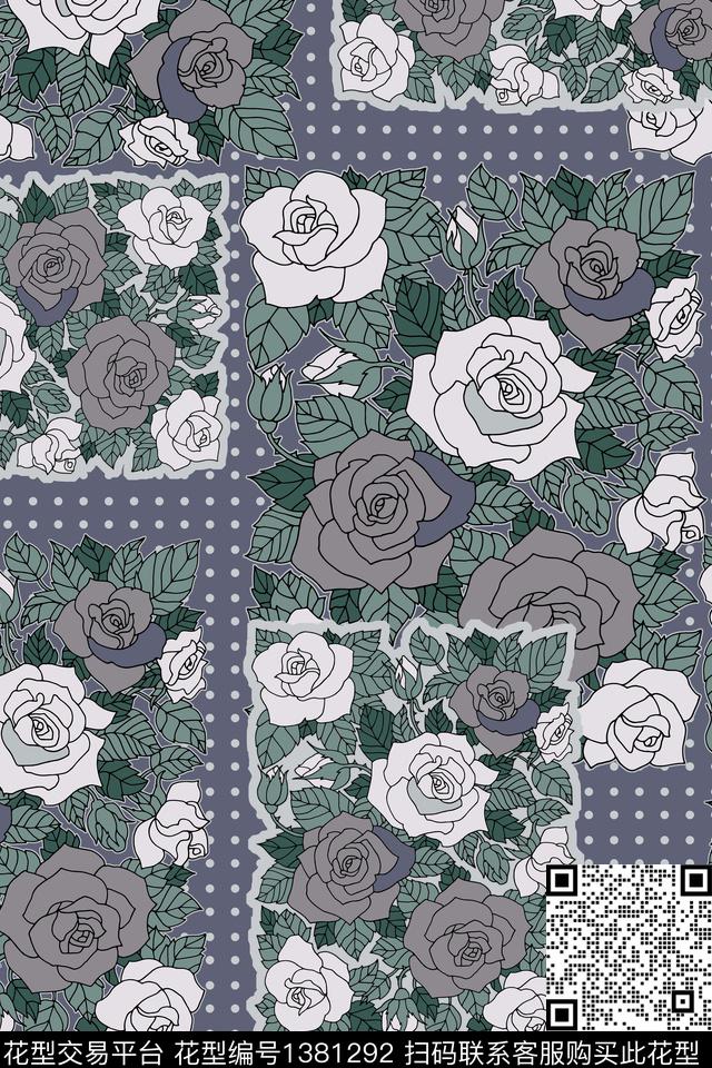 大牌风素雅手绘玫瑰数码印花华亿平台下载（图片编号: 1381292） - 瓦栏（Walan）