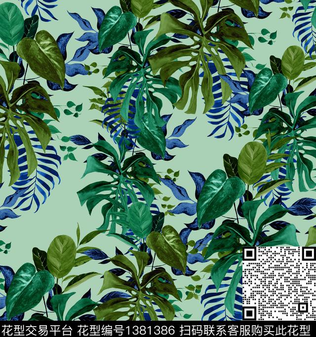 热带华亿平台龟背竹leaf数码印花华亿平台下载（图片编号: 1381386） - 瓦栏（Walan）