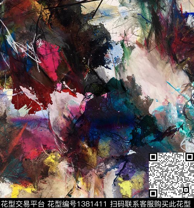 乌云抽象绘画大牌走秀数码印花华亿平台下载（图片编号: 1381411） - 瓦栏（Walan）