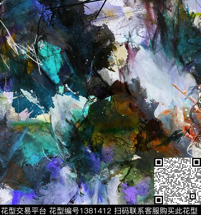 乌云抽象绘画大牌走秀数码印花华亿平台下载（图片编号: 1381412） - 瓦栏（Walan）
