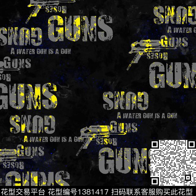 涂鸦字母男装满版花传统印花华亿平台下载（图片编号: 1381417） - 瓦栏（Walan）