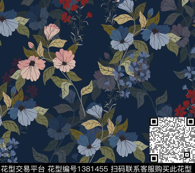 花卉大牌风印花数码印花华亿平台下载（图片编号: 1381455） - 瓦栏（Walan）