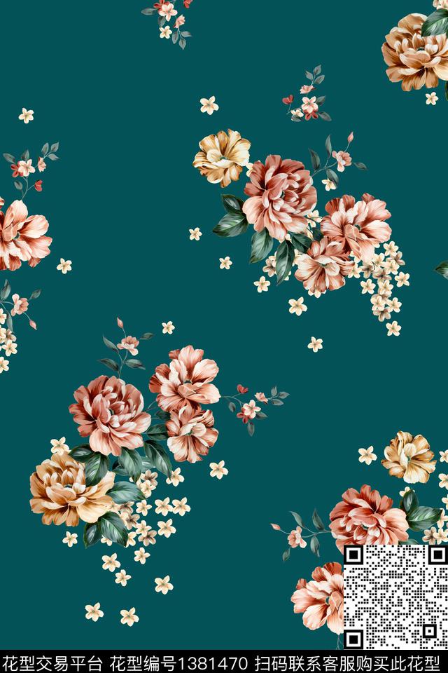 大牌风水彩花卉好看数码印花华亿平台下载（图片编号: 1381470） - 瓦栏（Walan）