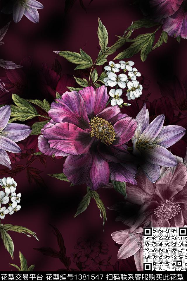 花卉旗袍中国风数码印花华亿平台下载（图片编号: 1381547） - 瓦栏（Walan）