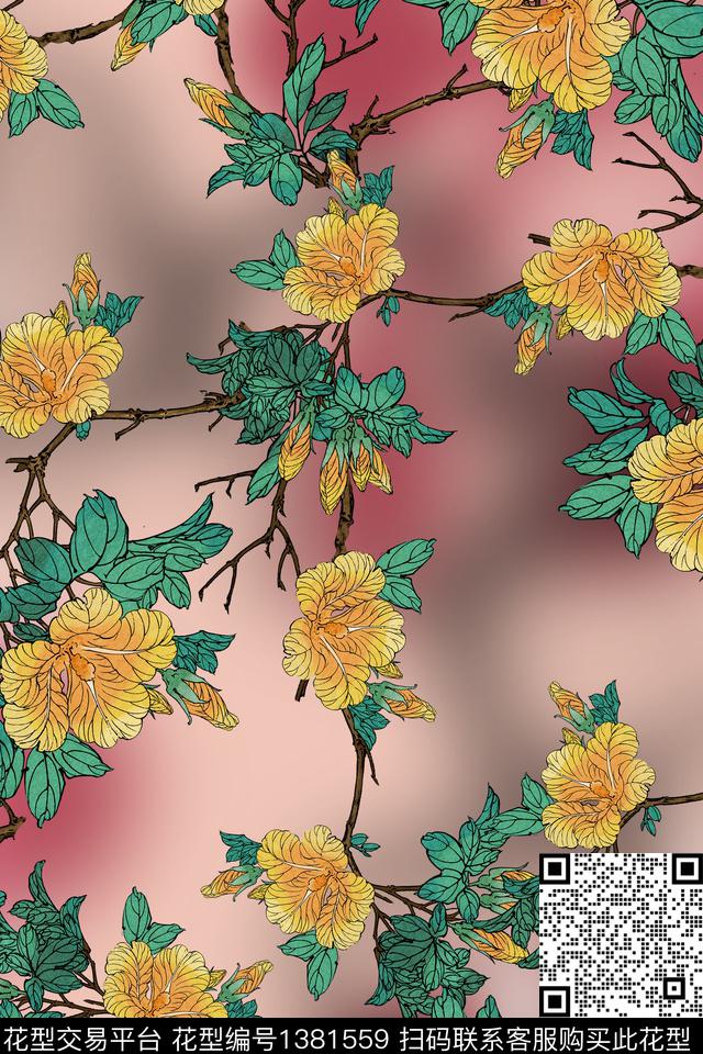 花卉旗袍中国风数码印花华亿平台下载（图片编号: 1381559） - 瓦栏（Walan）