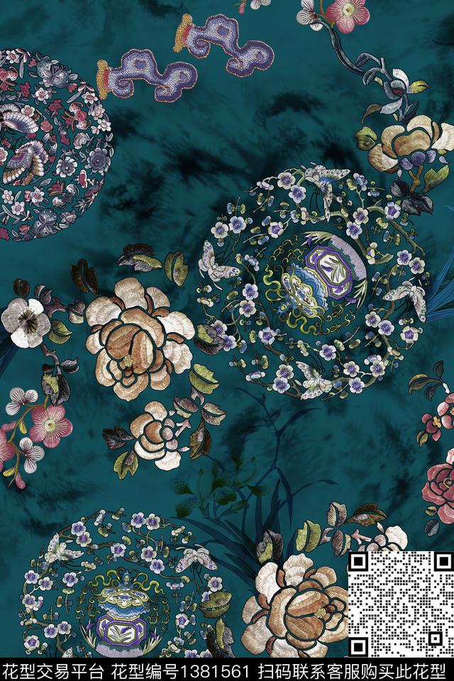 花卉旗袍中国风数码印花华亿平台下载（图片编号: 1381561） - 瓦栏（Walan）