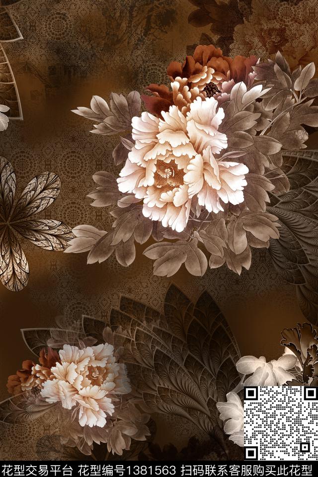 花卉旗袍中国风数码印花华亿平台下载（图片编号: 1381563） - 瓦栏（Walan）