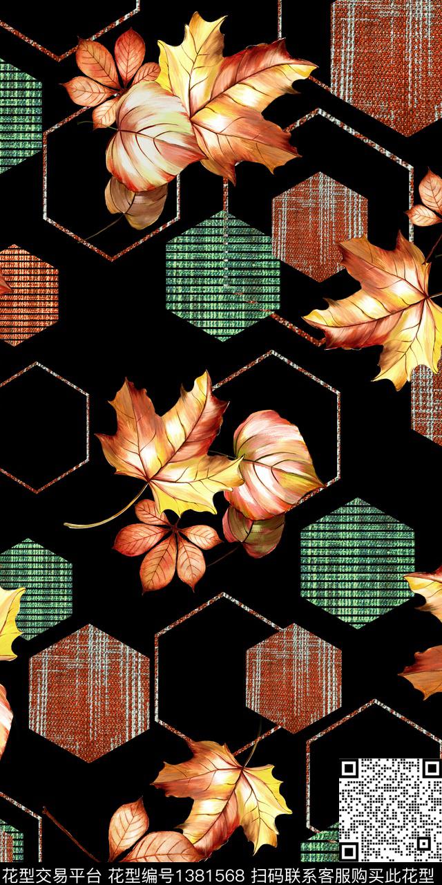 几何雕印华亿平台绿植树叶数码印花华亿平台下载（图片编号: 1381568） - 瓦栏（Walan）