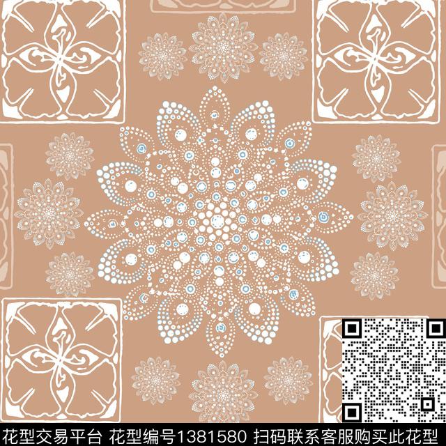 几何抽象曼荼罗传统印花华亿平台下载（图片编号: 1381580） - 瓦栏（Walan）