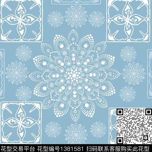 几何抽象曼荼罗传统印花华亿平台下载（图片编号: 1381581） - 瓦栏（Walan）