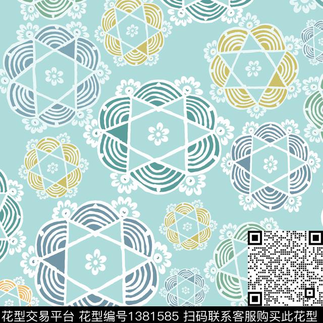 几何抽象曼荼罗传统印花华亿平台下载（图片编号: 1381585） - 瓦栏（Walan）