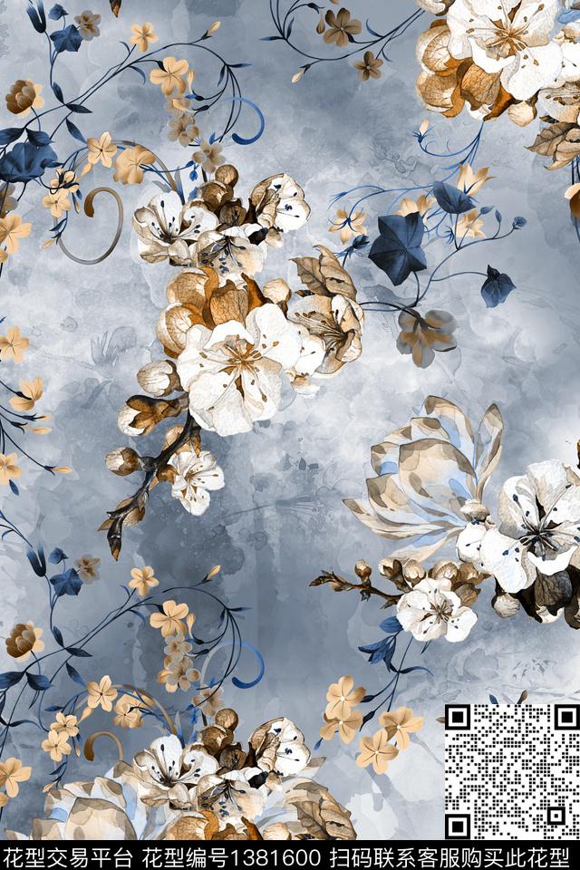 时尚花卉真丝数码印花华亿平台下载（图片编号: 1381600） - 瓦栏（Walan）