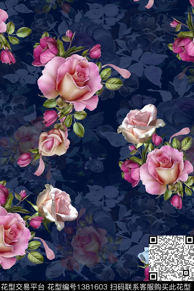 时尚花卉真丝数码印花华亿平台下载（图片编号: 1381603） - 瓦栏（Walan）