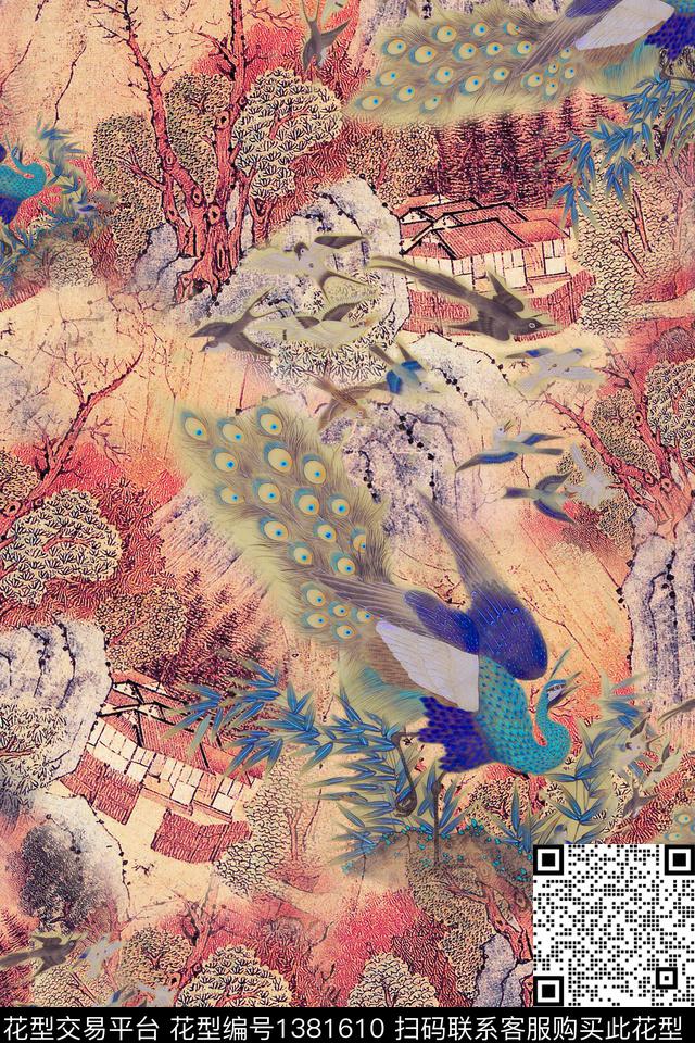 水墨风手绘中国风数码印花华亿平台下载（图片编号: 1381610） - 瓦栏（Walan）