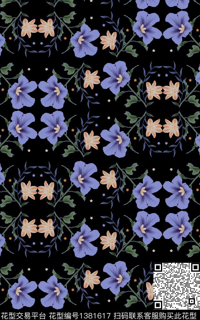 鲜花星星旗袍传统印花华亿平台下载（图片编号: 1381617） - 瓦栏（Walan）