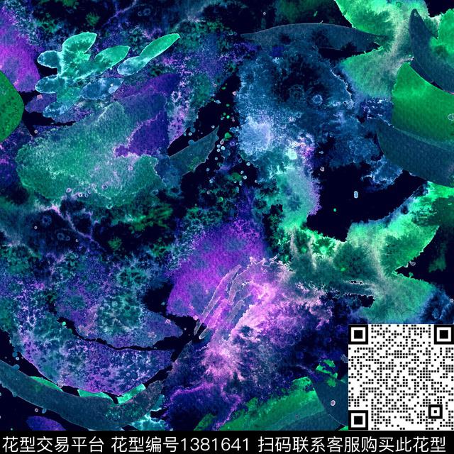 涂鸦水彩大牌风数码印花华亿平台下载（图片编号: 1381641） - 瓦栏（Walan）