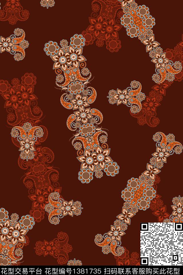 民族风佩斯利真丝数码印花华亿平台下载（图片编号: 1381735） - 瓦栏（Walan）