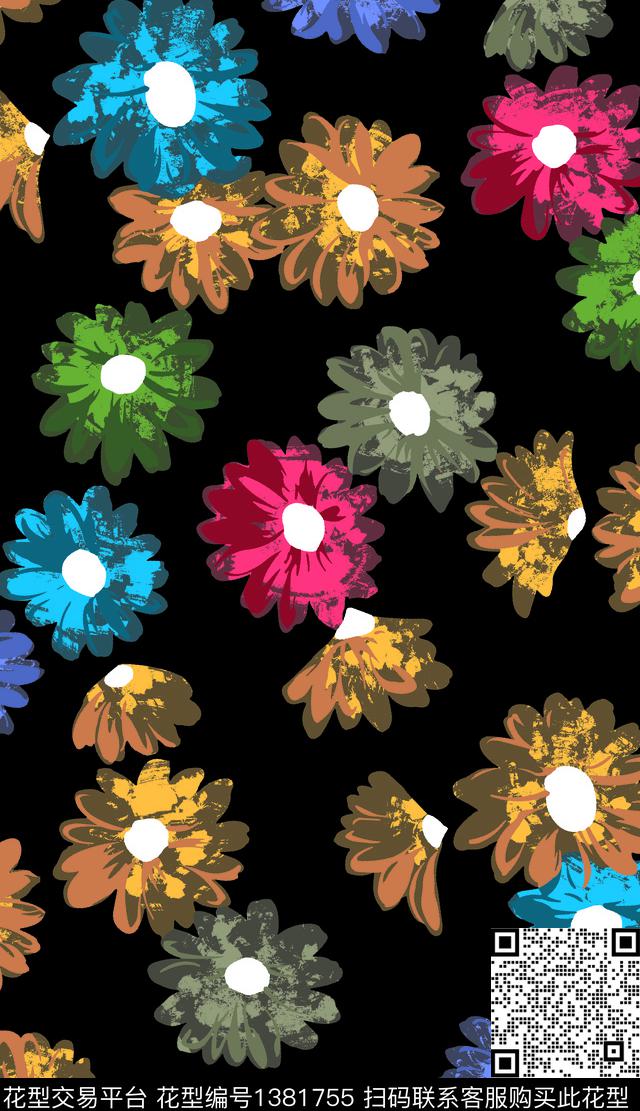 菊花小碎花炫彩传统印花华亿平台下载（图片编号: 1381755） - 瓦栏（Walan）