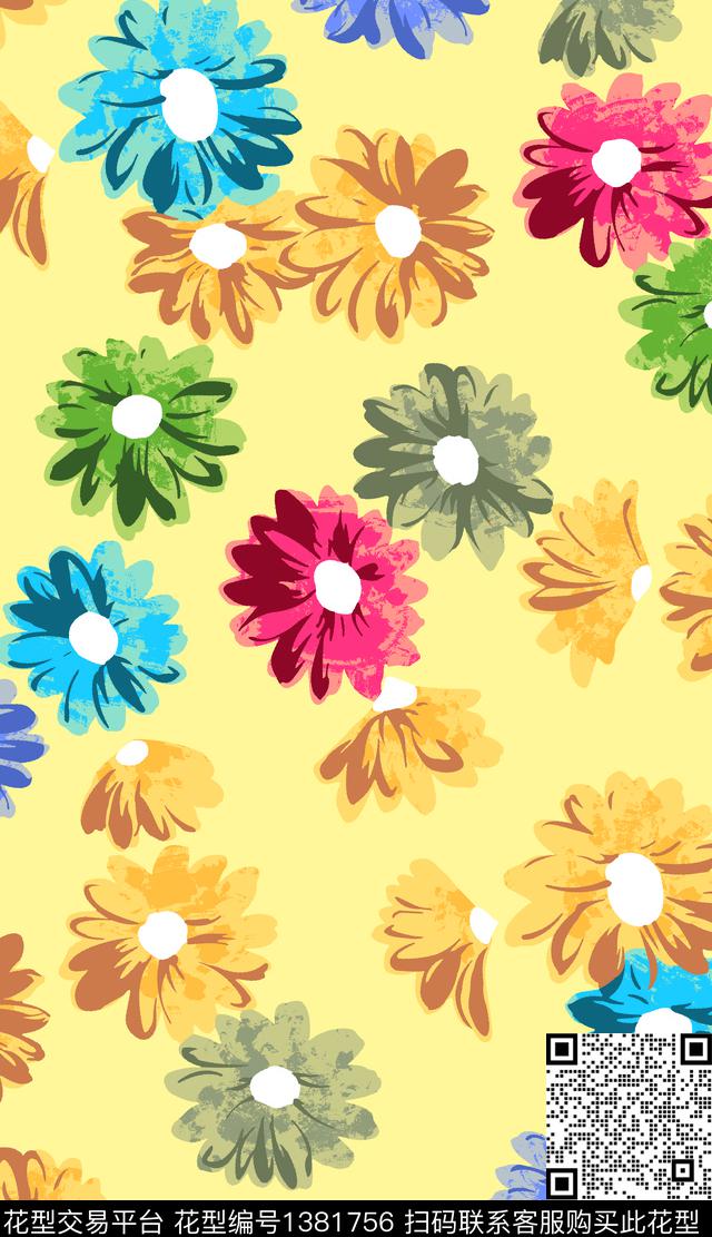 菊花小碎花炫彩传统印花华亿平台下载（图片编号: 1381756） - 瓦栏（Walan）