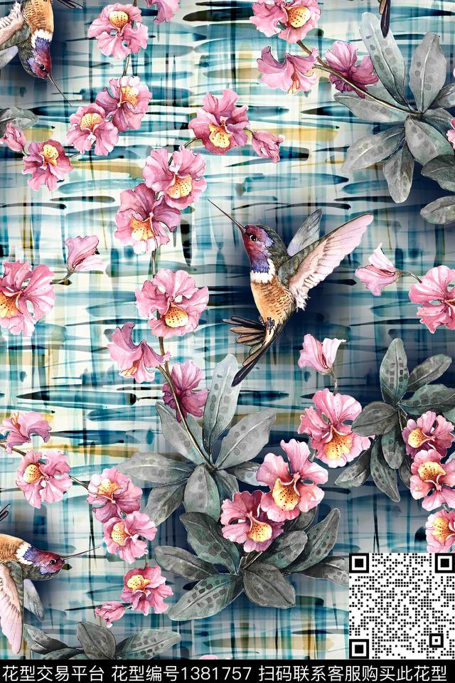 花卉大牌风香云纱数码印花华亿平台下载（图片编号: 1381757） - 瓦栏（Walan）