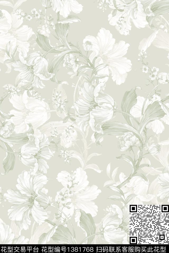 绿植树叶大牌风小清新数码印花华亿平台下载（图片编号: 1381768） - 瓦栏（Walan）