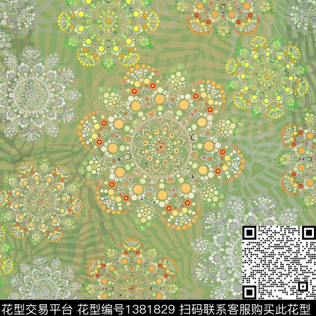 几何抽象曼荼罗数码印花华亿平台下载（图片编号: 1381829） - 瓦栏（Walan）