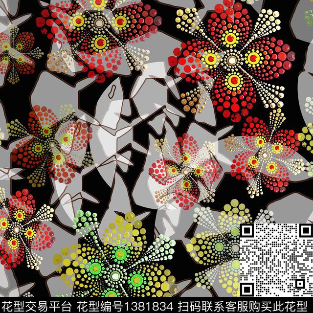 几何抽象曼荼罗数码印花华亿平台下载（图片编号: 1381834） - 瓦栏（Walan）