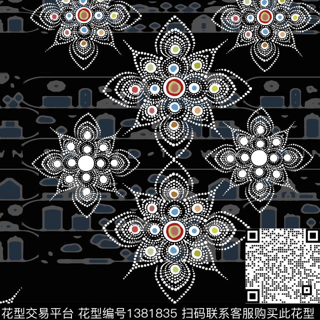 几何抽象曼荼罗传统印花华亿平台下载（图片编号: 1381835） - 瓦栏（Walan）