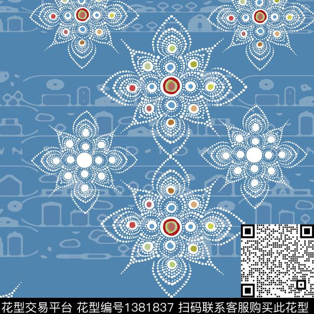 几何抽象曼荼罗传统印花华亿平台下载（图片编号: 1381837） - 瓦栏（Walan）