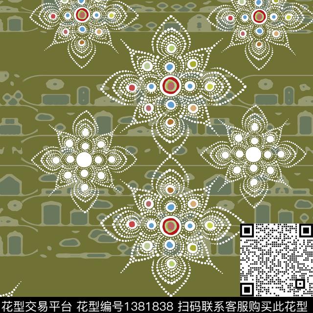 几何抽象曼荼罗传统印花华亿平台下载（图片编号: 1381838） - 瓦栏（Walan）