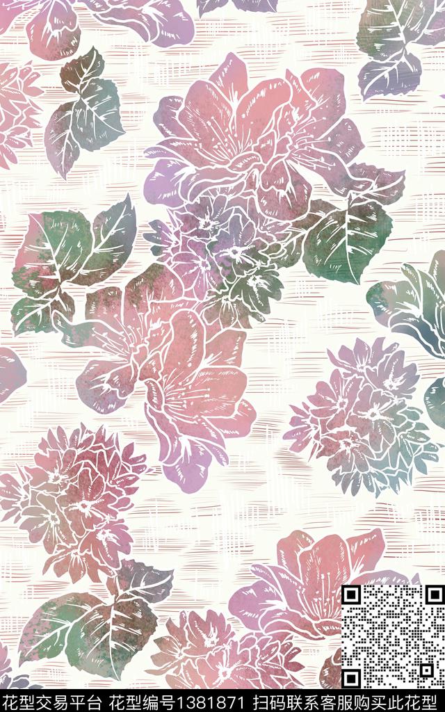 花卉大花朦胧花卉数码印花华亿平台下载（图片编号: 1381871） - 瓦栏（Walan）