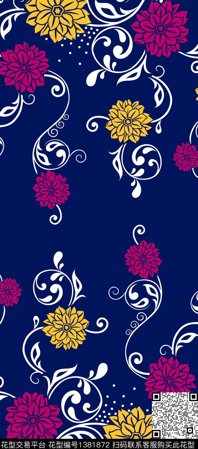 定位花民族风花卉传统印花华亿平台下载（图片编号: 1381872） - 瓦栏（Walan）