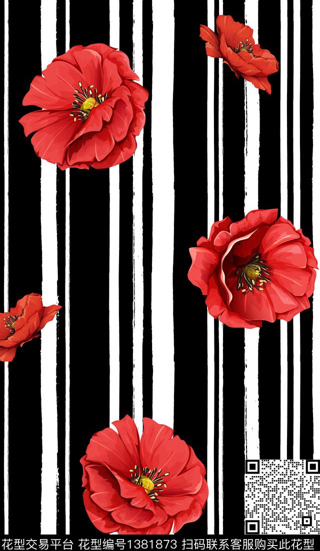 几何花卉大牌风数码印花华亿平台下载（图片编号: 1381873） - 瓦栏（Walan）