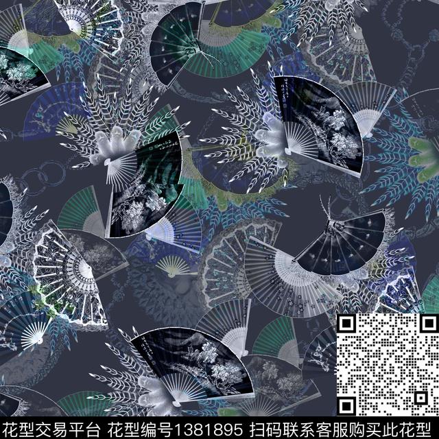 涂鸦时尚扇子数码印花华亿平台下载（图片编号: 1381895） - 瓦栏（Walan）