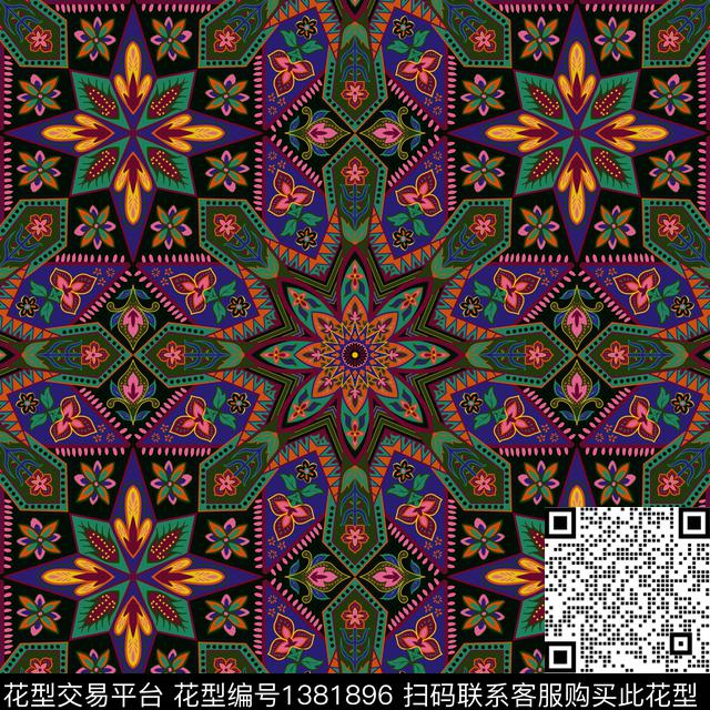 民族花卉趋势华亿平台大牌风数码印花华亿平台下载（图片编号: 1381896） - 瓦栏（Walan）