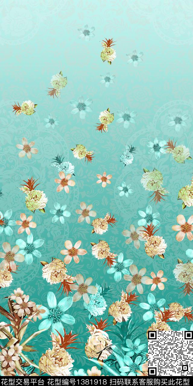 女装定位花佩斯利花卉数码印花华亿平台下载（图片编号: 1381918） - 瓦栏（Walan）