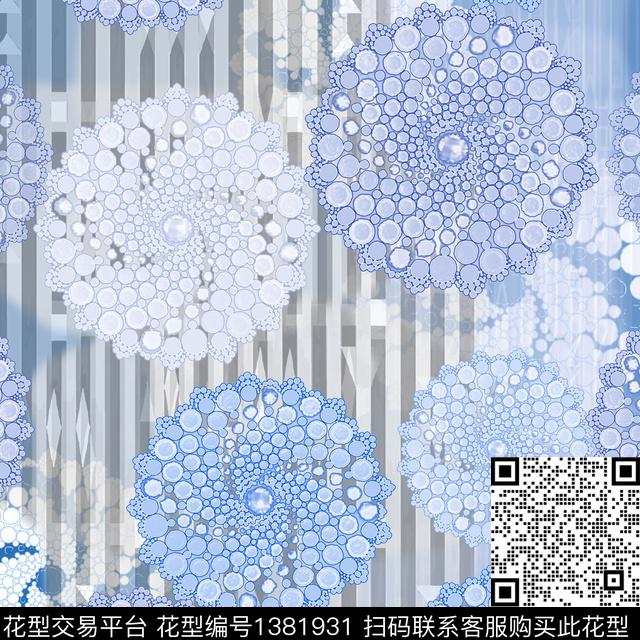 几何曼荼罗圆圈与波点数码印花华亿平台下载（图片编号: 1381931） - 瓦栏（Walan）