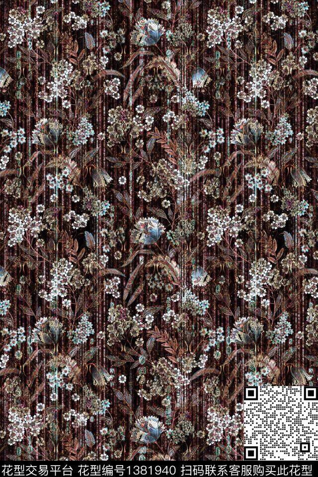 肌理复古花卉数码印花华亿平台下载（图片编号: 1381940） - 瓦栏（Walan）