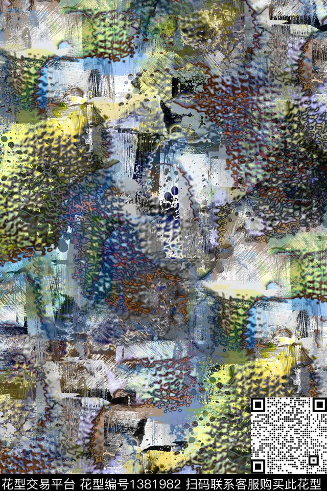 炫彩抽象男装家居服数码印花华亿平台下载（图片编号: 1381982） - 瓦栏（Walan）