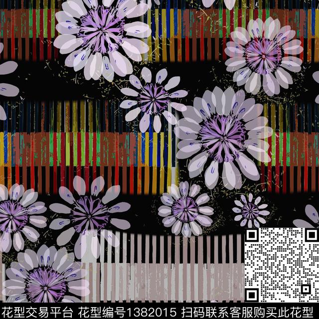 几何花卉条纹图案数码印花华亿平台下载（图片编号: 1382015） - 瓦栏（Walan）