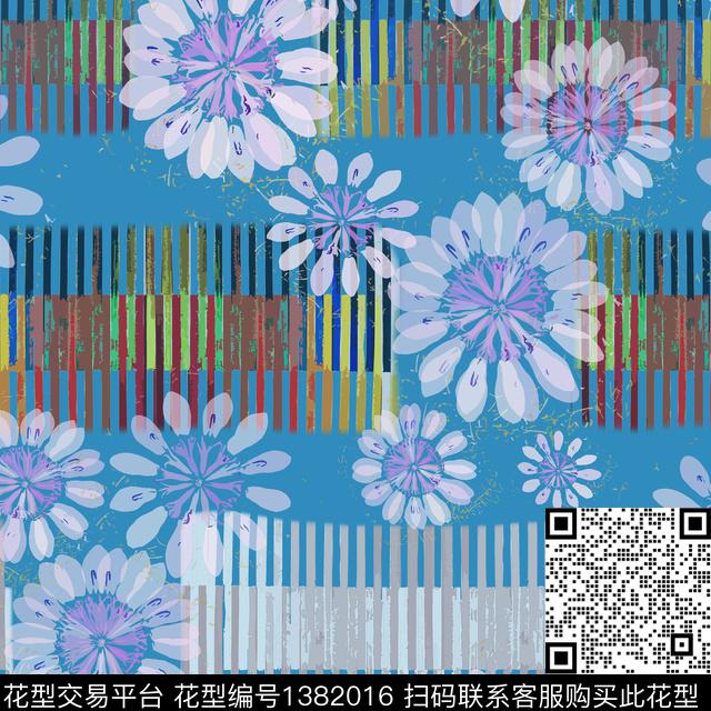 几何花卉条纹图案数码印花华亿平台下载（图片编号: 1382016） - 瓦栏（Walan）