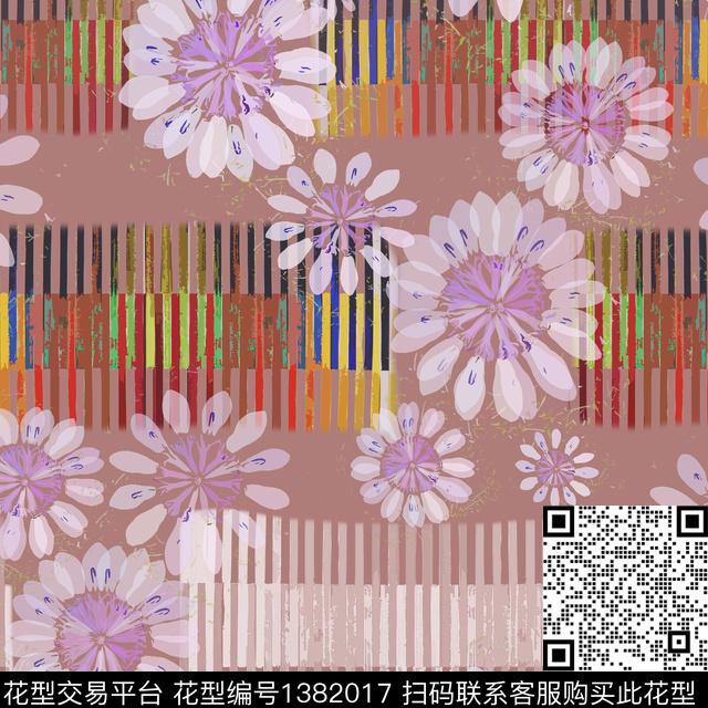 几何花卉条纹图案数码印花华亿平台下载（图片编号: 1382017） - 瓦栏（Walan）