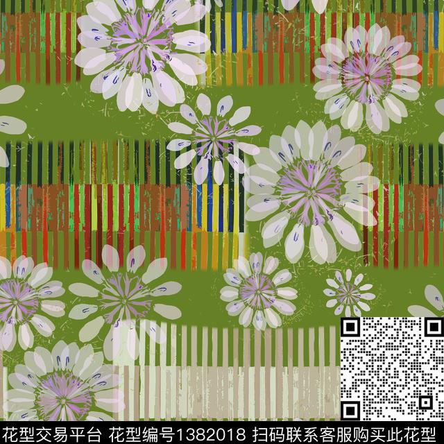 几何花卉条纹图案数码印花华亿平台下载（图片编号: 1382018） - 瓦栏（Walan）