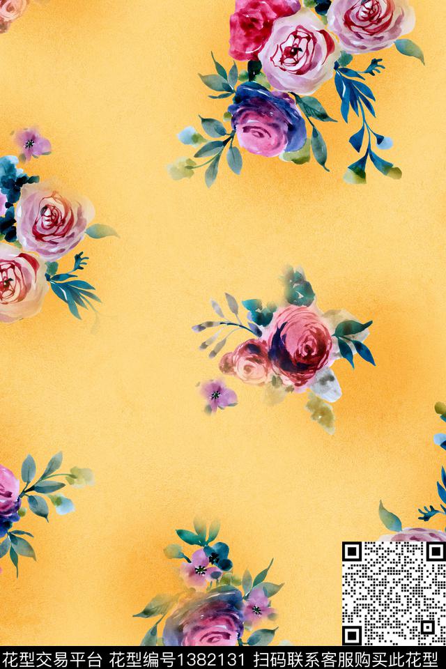 抽象花卉大牌风底层肌理数码印花华亿平台下载（图片编号: 1382131） - 瓦栏（Walan）
