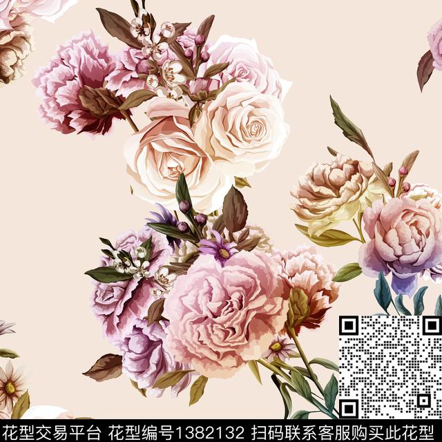 花卉大牌风潮牌数码印花华亿平台下载（图片编号: 1382132） - 瓦栏（Walan）