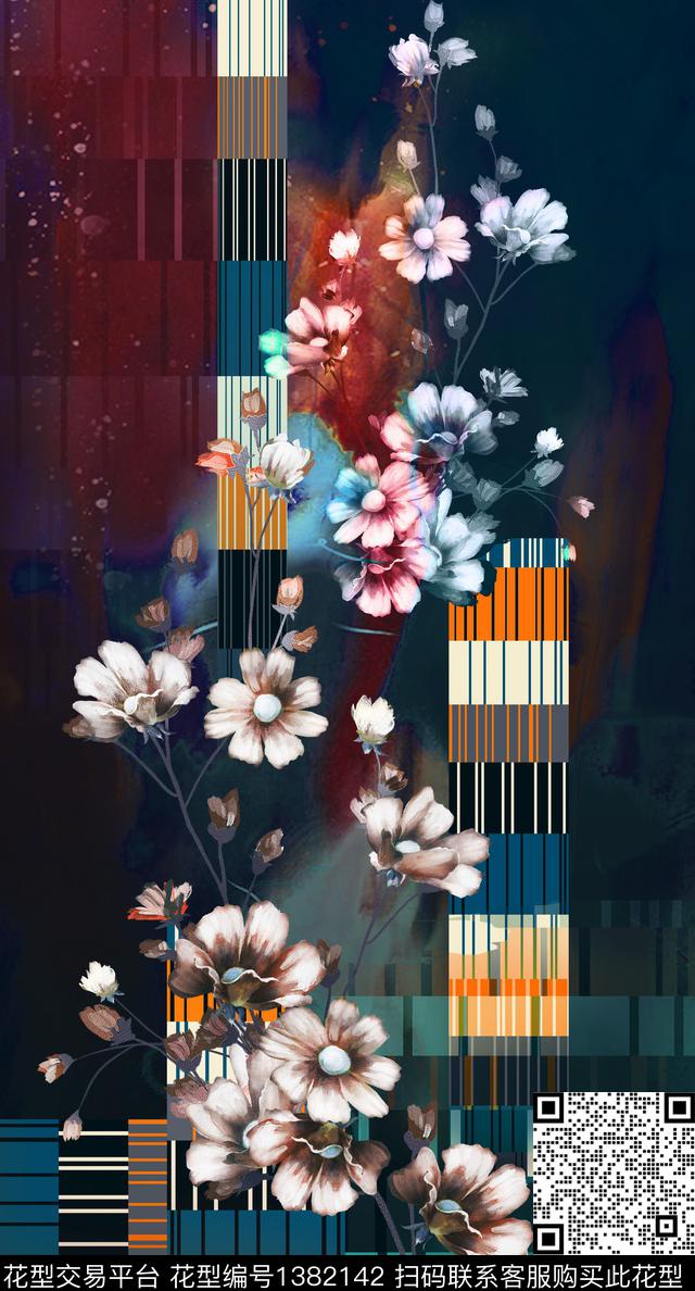 中国风定位花真丝旗袍花朦胧底纹数码印花华亿平台下载（图片编号: 1382142） - 瓦栏（Walan）