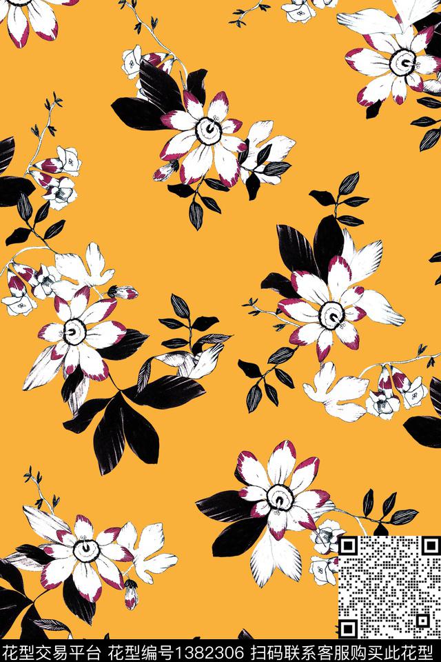 线条花卉大牌风数码印花华亿平台下载（图片编号: 1382306） - 瓦栏（Walan）