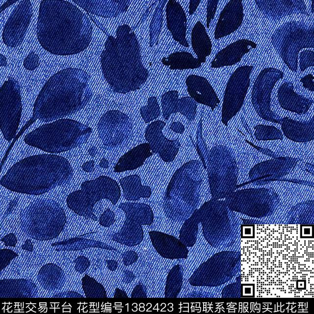 时尚花卉牛仔数码印花华亿平台下载（图片编号: 1382423） - 瓦栏（Walan）